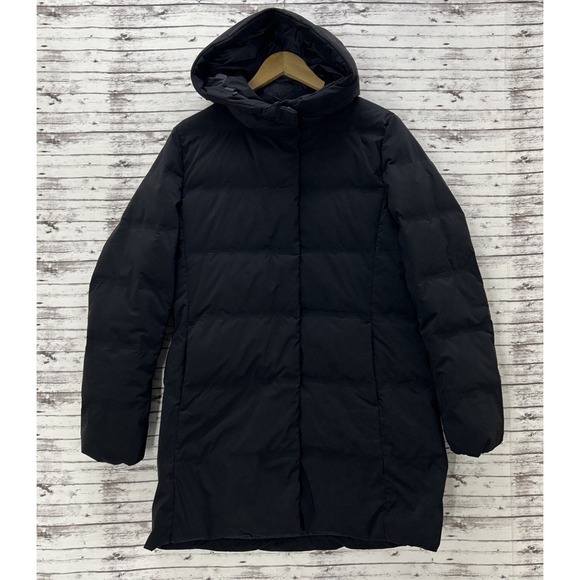 UNIQLO Down Puffer Seamless Long Jacket Womens Medium Black Windproof Waterproof - Picture 1 of 10